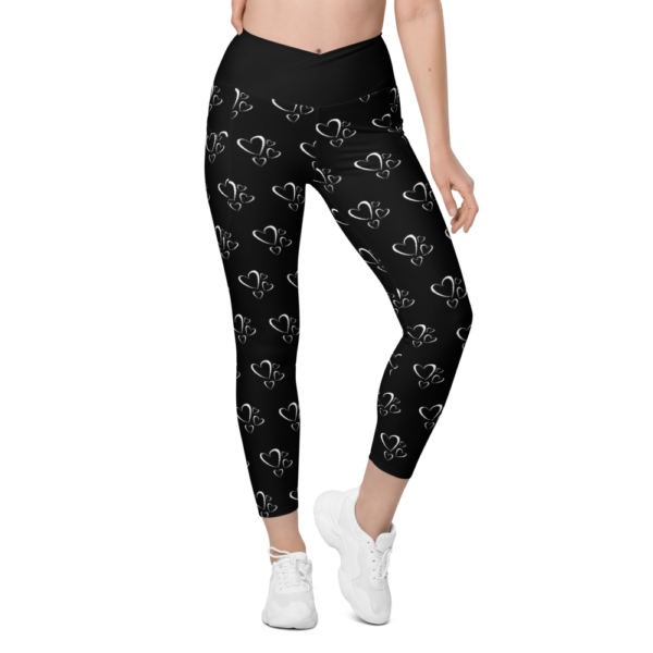 Black and White Hearts Crossover leggings with pockets