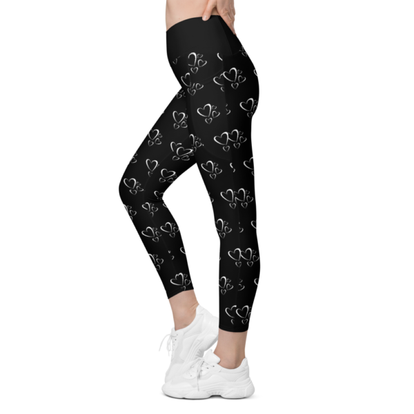 Black and White Hearts Crossover leggings with pockets - Image 4