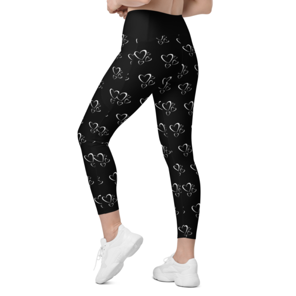 Black and White Hearts Crossover leggings with pockets - Image 5
