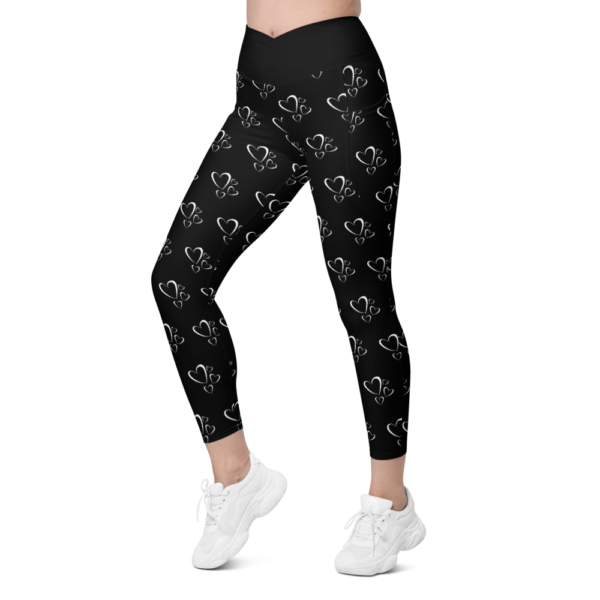 Black and White Hearts Crossover leggings with pockets - Image 7