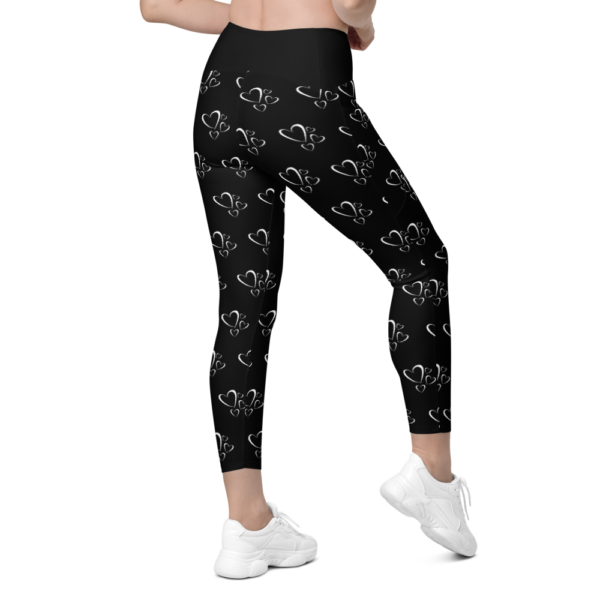 Black and White Hearts Crossover leggings with pockets - Image 3