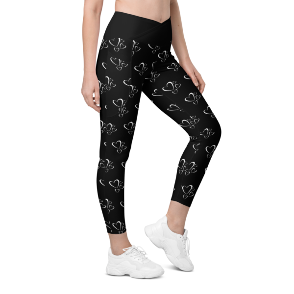 Black and White Hearts Crossover leggings with pockets - Image 2