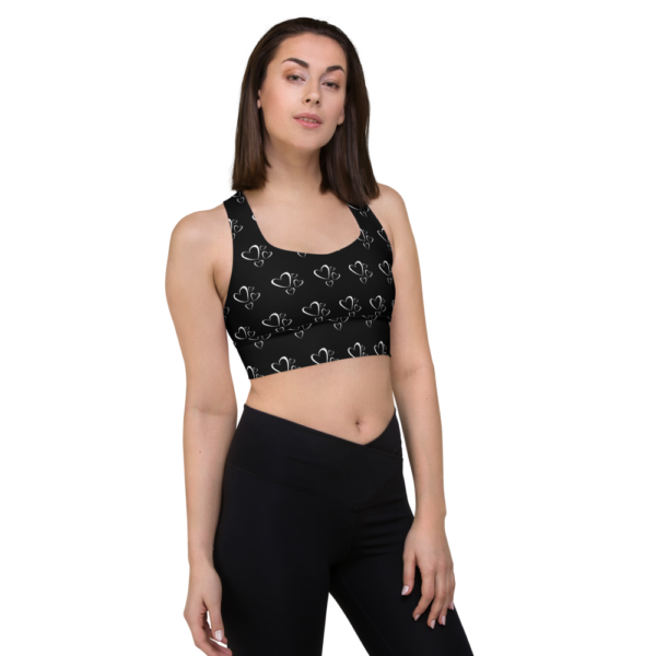 Black and White Hearts Longline sports bra - Image 3