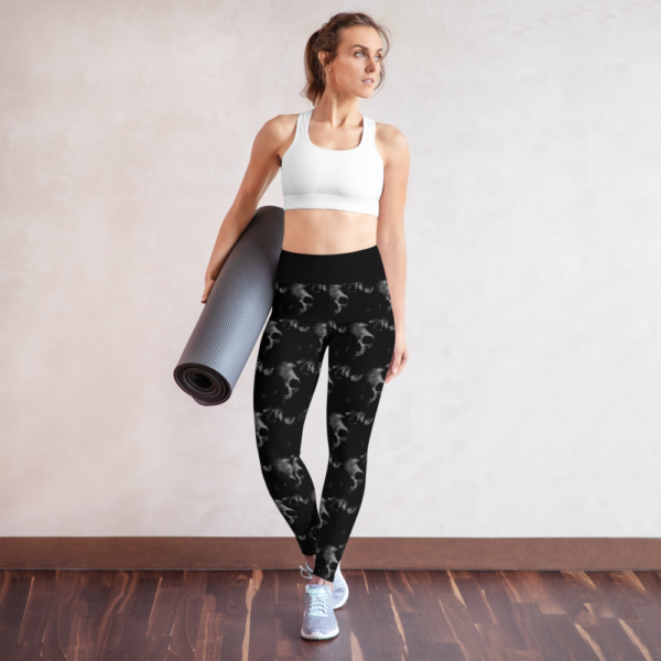 Black Skulls Leggings, Yoga Pants - Image 2