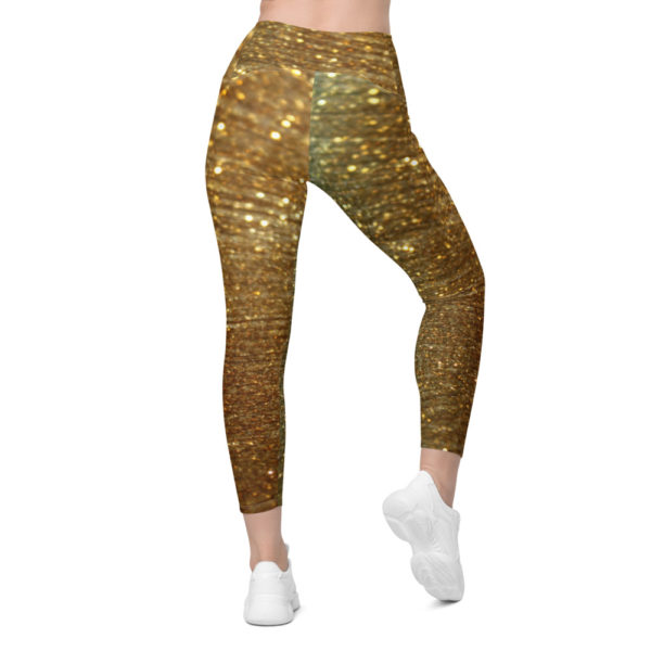 Sparkle Gold Crossover waist 7/8th leggings with pockets - Image 6