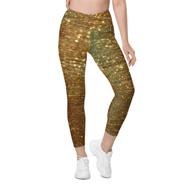 Sparkle Gold Crossover waist 7/8th leggings with pockets