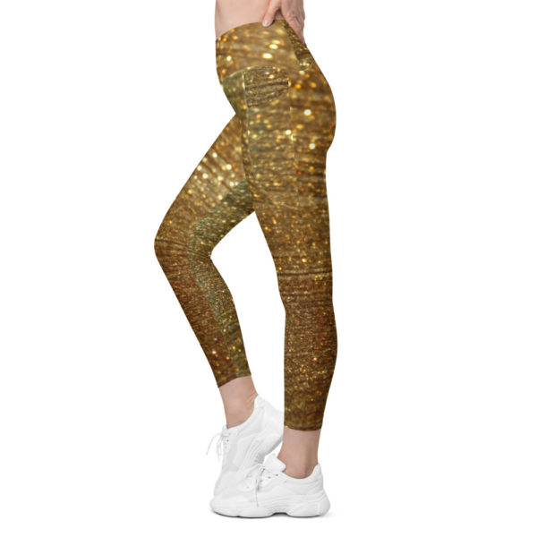 Sparkle Gold Crossover waist 7/8th leggings with pockets - Image 4