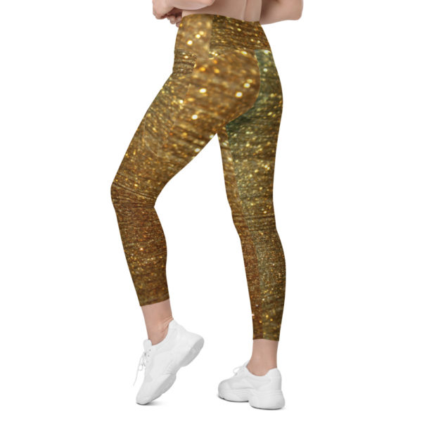 Sparkle Gold Crossover waist 7/8th leggings with pockets - Image 5