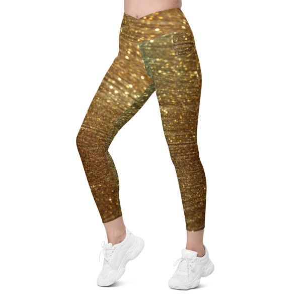 Sparkle Gold Crossover waist 7/8th leggings with pockets - Image 7