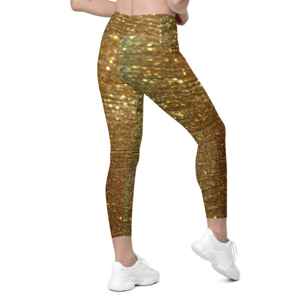 Sparkle Gold Crossover waist 7/8th leggings with pockets - Image 3