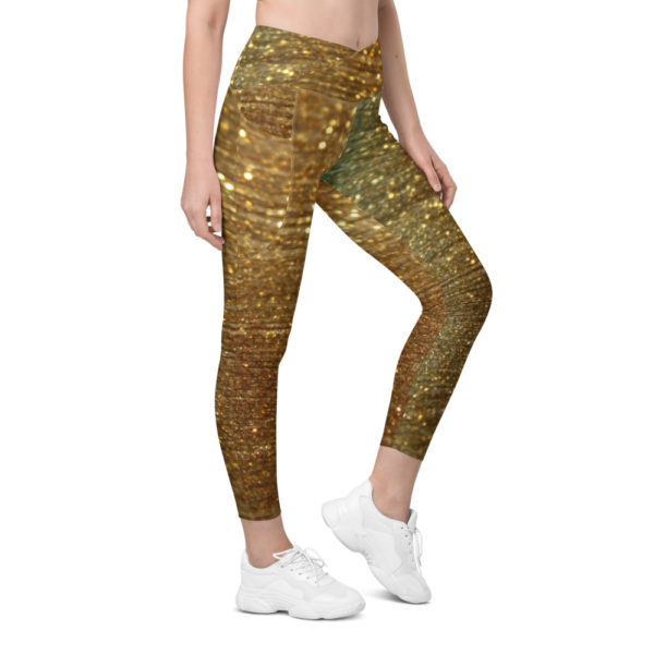 Sparkle Gold Crossover waist 7/8th leggings with pockets - Image 2