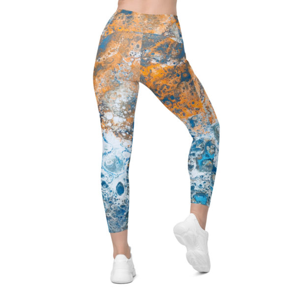 Blue and gold 7/8th Leggings with pockets - Image 6