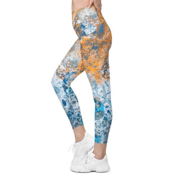 Blue and gold 7/8th Leggings with pockets - Image 7