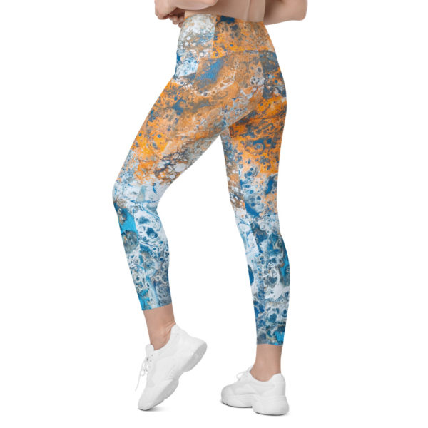 Blue and gold 7/8th Leggings with pockets - Image 5