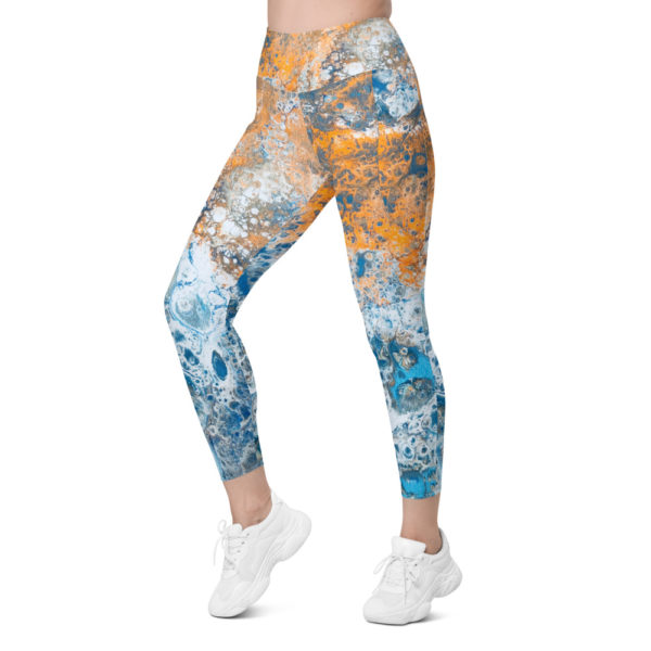 Blue and gold 7/8th Leggings with pockets - Image 4