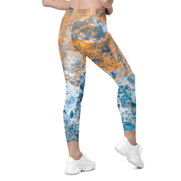 Blue and gold 7/8th Leggings with pockets - Image 3