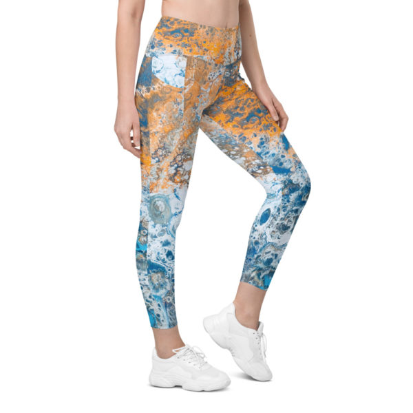 Blue and gold 7/8th Leggings with pockets - Image 2