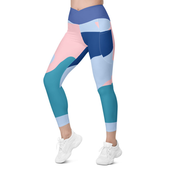 Multicolored Abstract Crossover waist 7/8th leggings with pockets - Image 7