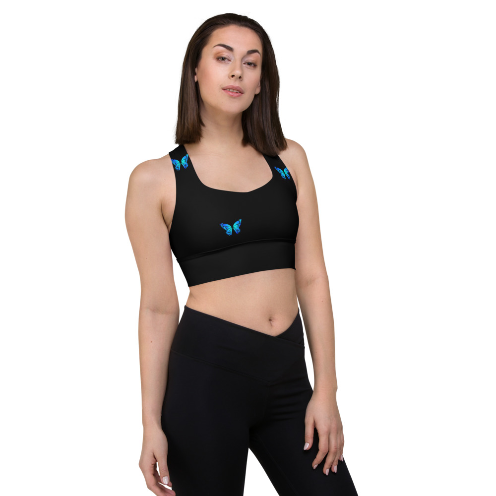 Colorful Butterfly Pattern Longline Sports Bra Compression, No See