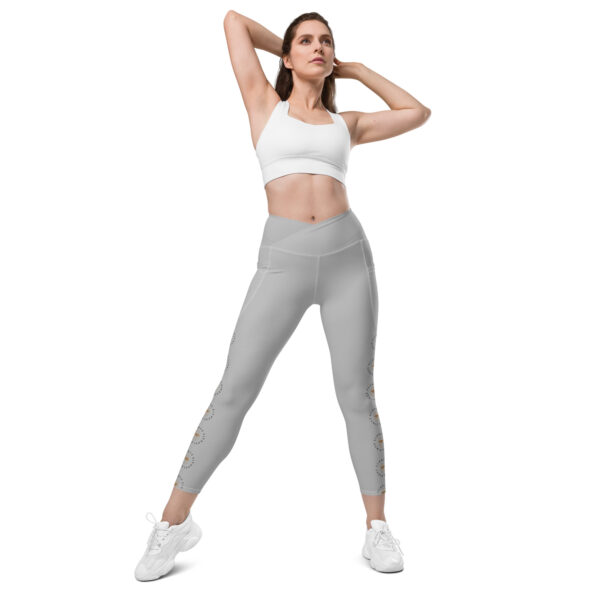 Grey Crossover Waist leggings with pockets - Image 2