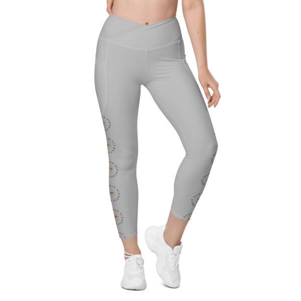 Grey Crossover Waist leggings with pockets - Image 4