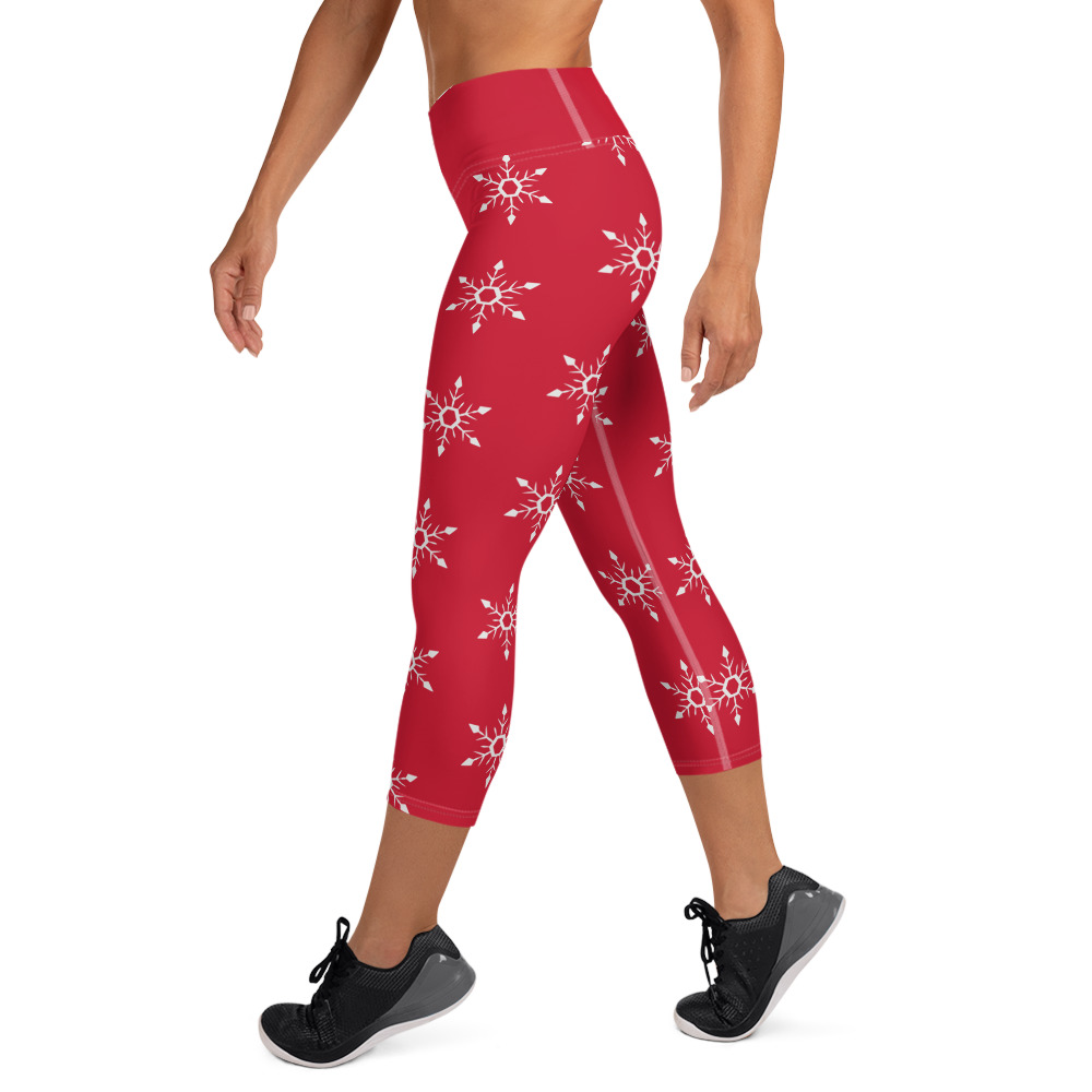  Crossover Red Capri Leggings For Women Tummy